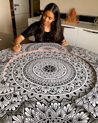 White Handmade Mandala Art Wall Hanging Decor Modern Art- Lady Full Of Imagination